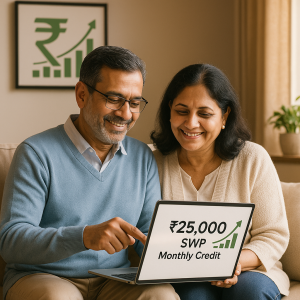Couple receiving monthly income through SWP plan from mutual funds