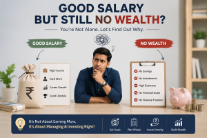 Good salary but no wealth infographic showing common financial mistakes that prevent wealth creation in India